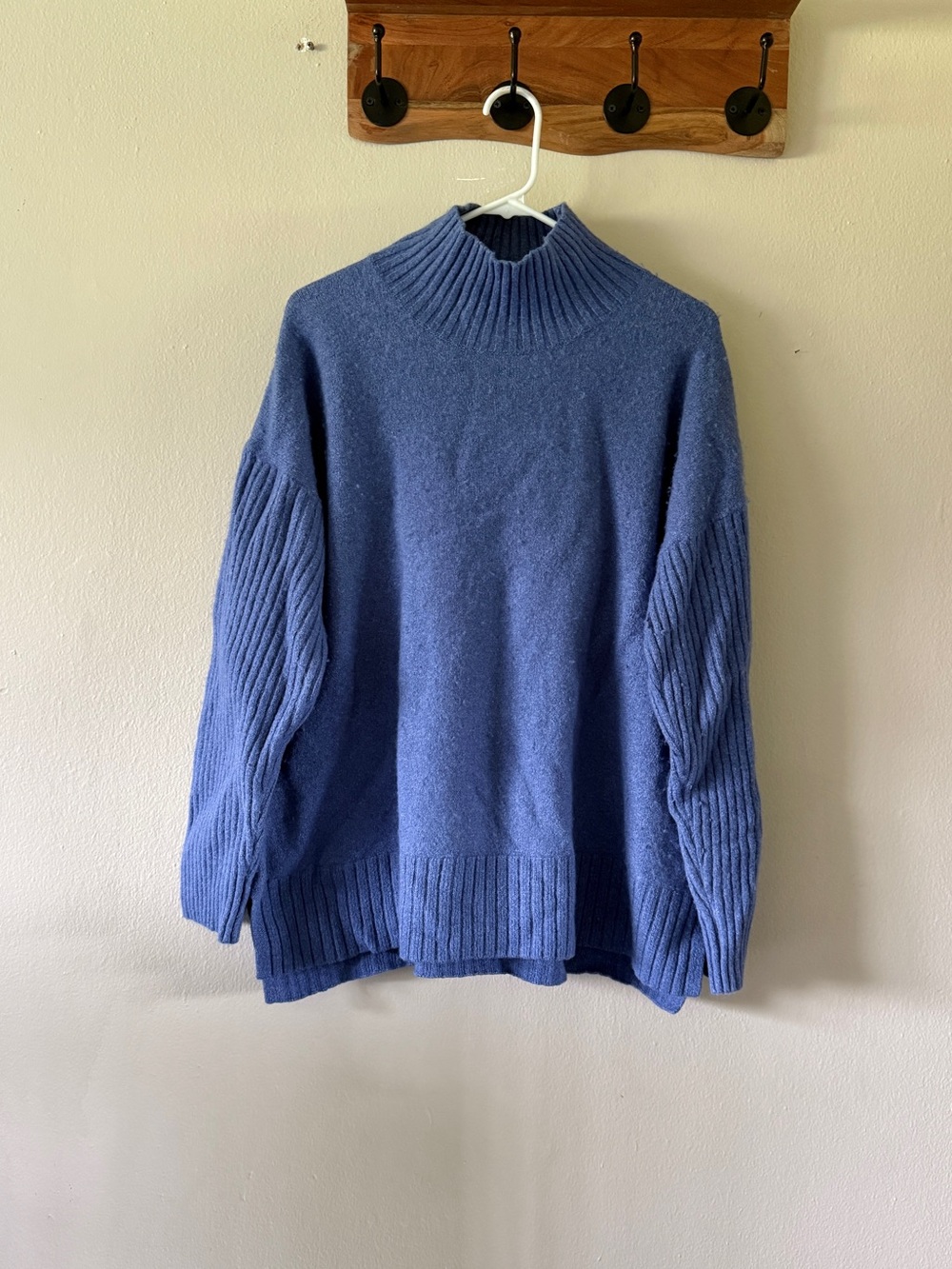 L.L. Bean Blue Cotton Wool Blend Mockneck Ribbed Knit Chunky Sweater size 2X